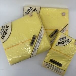 Vintage Pequot Yellow Twin Flat Sheets‎ and Pillowcases Set 4pc No Iron Muslin